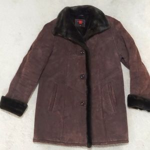 Gallery brown suede coat with faux fur 4